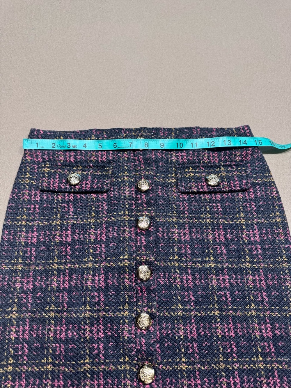 NYCC Gold-Button Tweed Pencil Skirt in Black and Pink - Picture 5 of 5